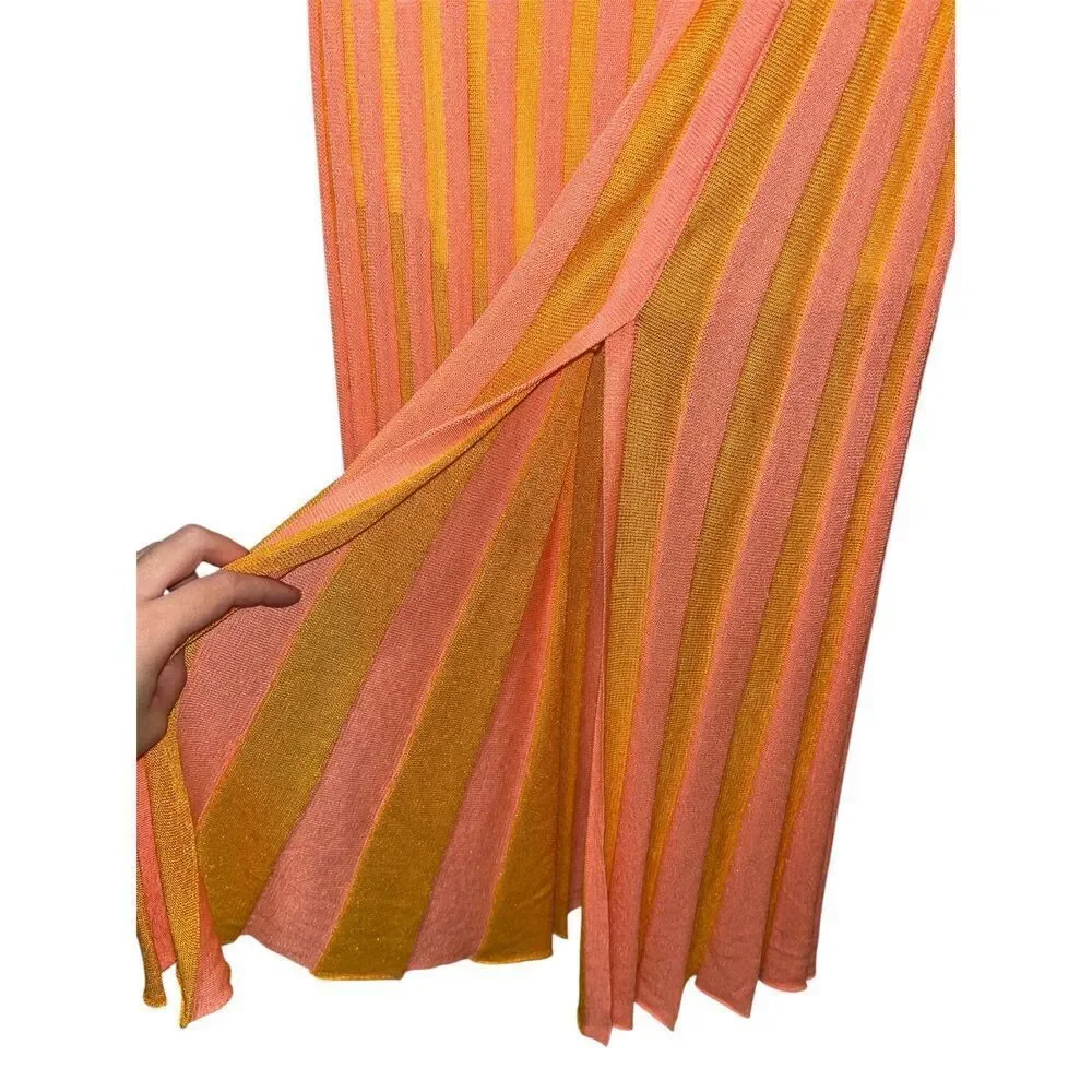 House of Harlow Orange & Pink Striped Maxi Skirt Size Large European Summer